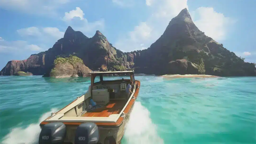 Uncharted 4: A Thief’s End — orollar orasida qayiqda; rasmiy PlayStation Store tasviri
