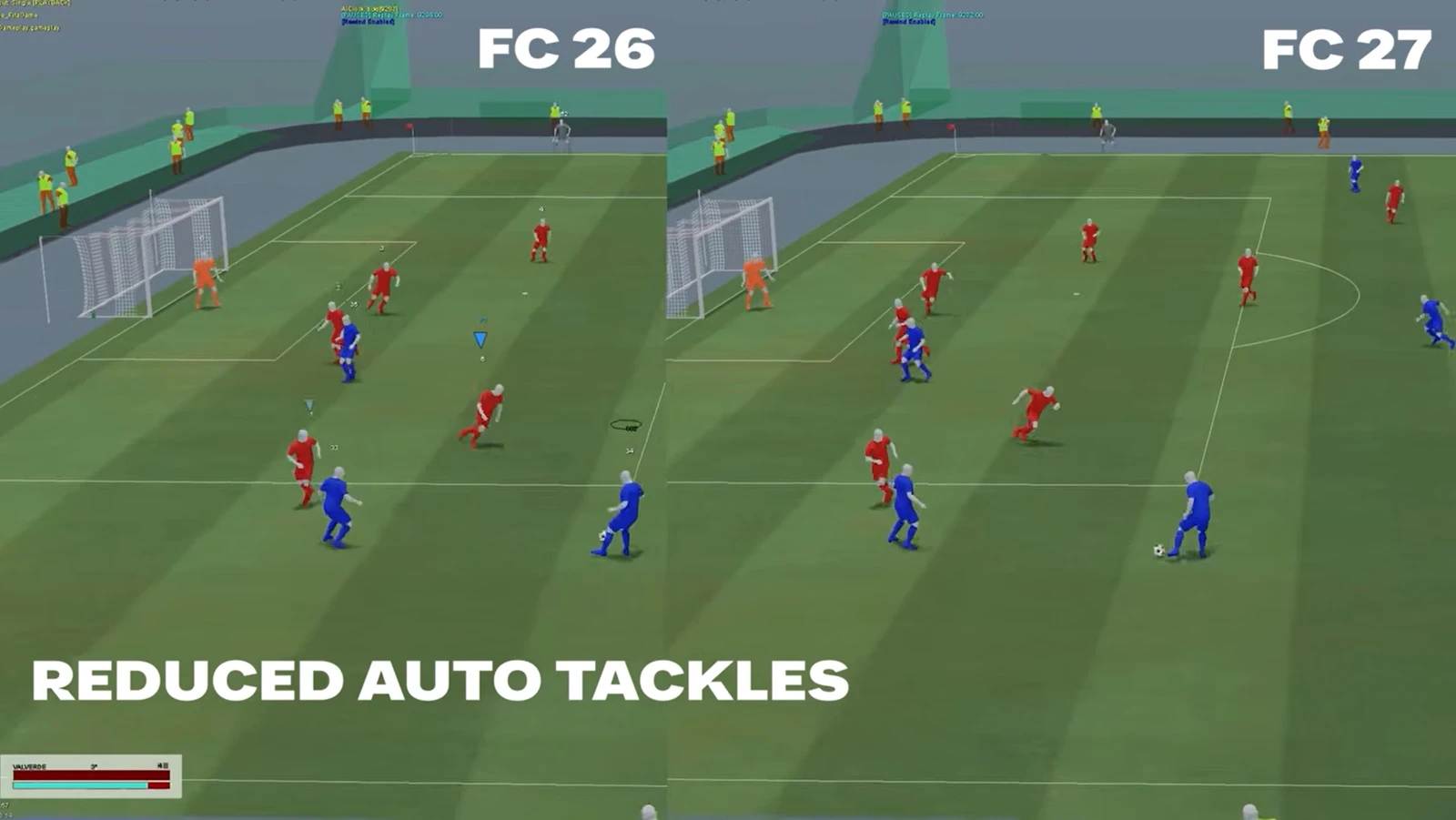 FC 26 → FC 27 — EA’ning avtomatik himoyani solishtirgan gameplay tasviri