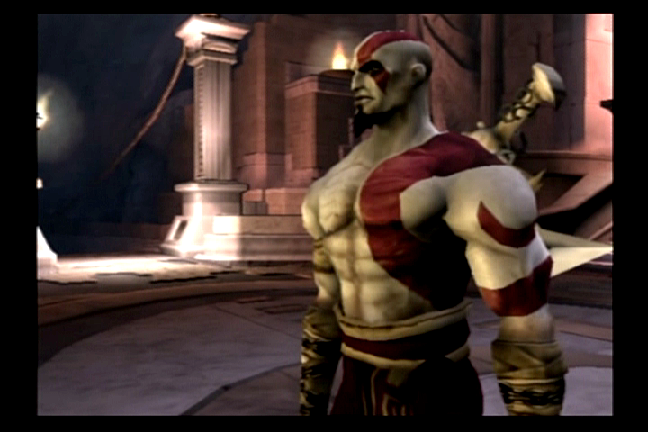 God of War (2005, PS2) — Afinada Kratosning yaqin plandagi ko‘rinishi