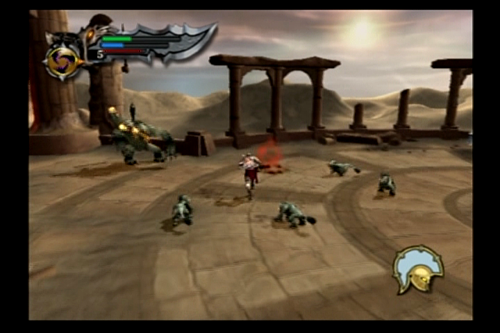 God of War (2005, PS2) — ochiq tosh maydondagi jang