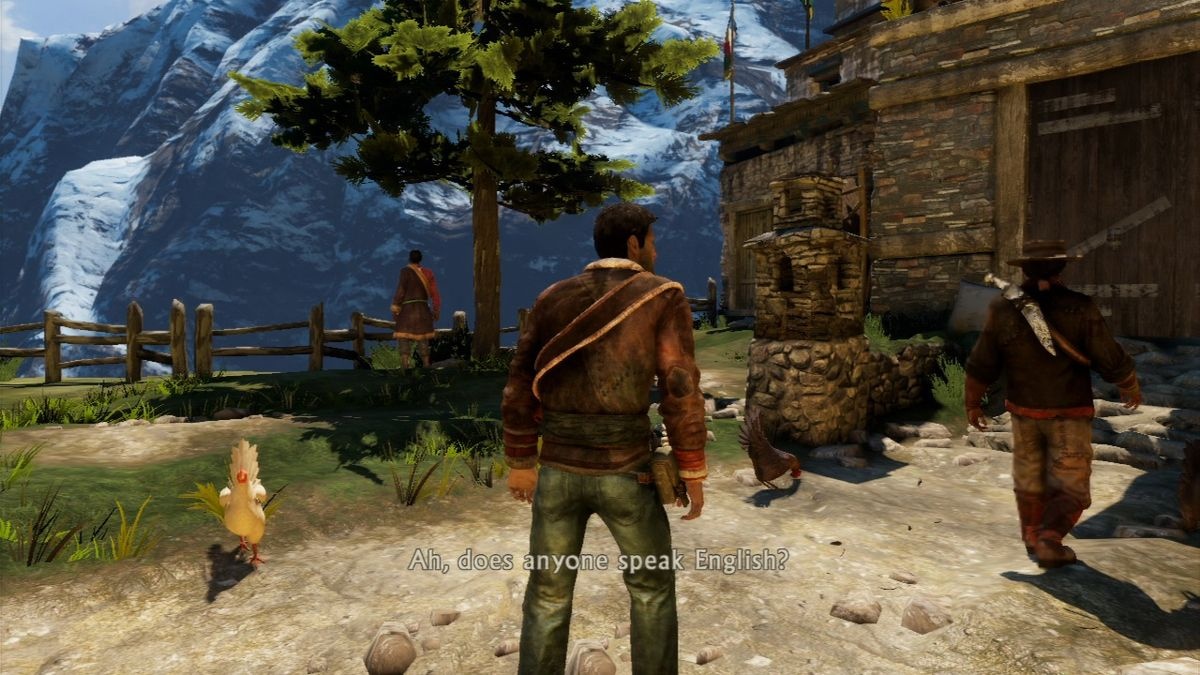 Uncharted 2: Among Thieves (2009, PS3) — Tibet qishlog‘i va tog‘lar manzarasi