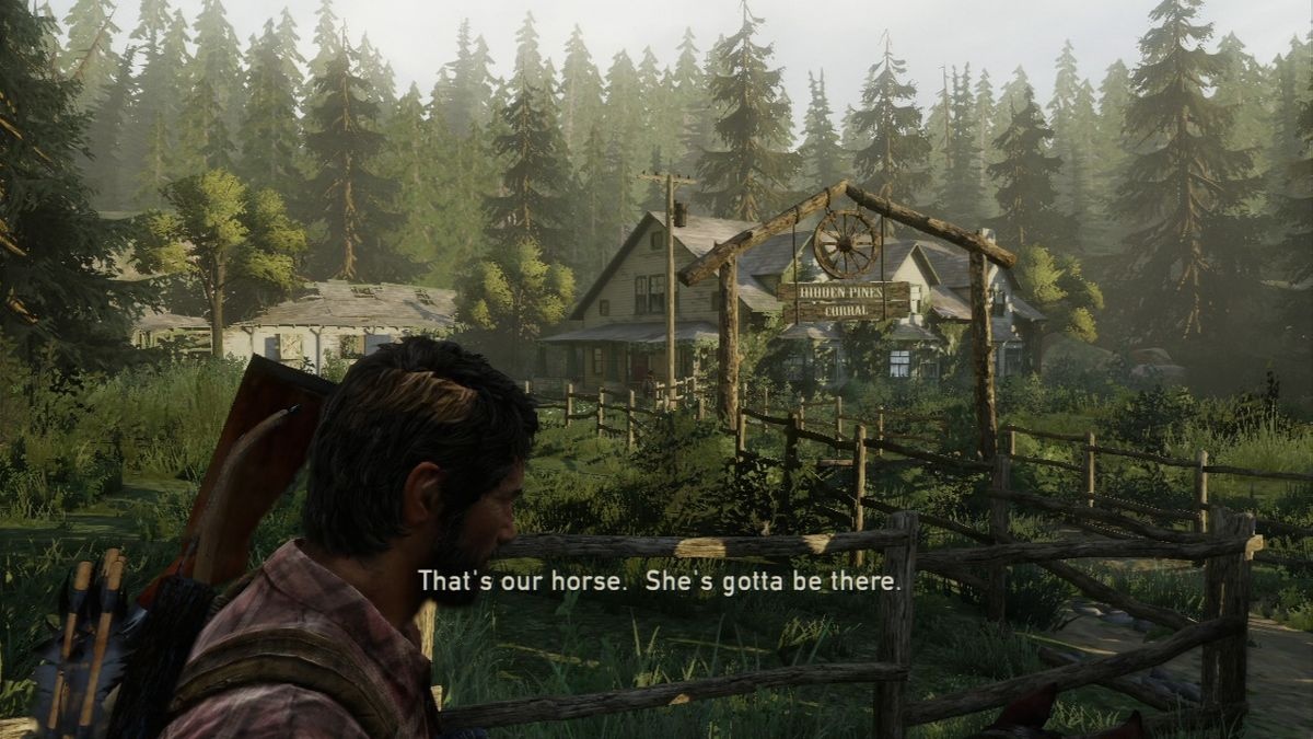 The Last of Us (2013, PS3) — Joel o‘rmon ichidagi ranchoga yaqinlashmoqda