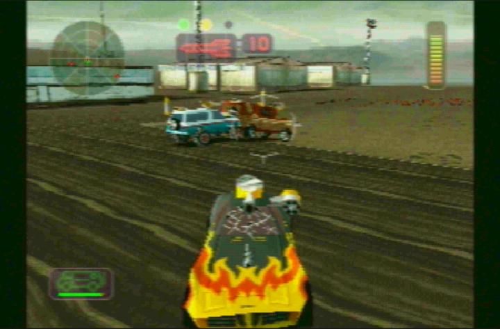 Vigilante 8 (1998, PS1) — qurollangan avtomobil bilan jang maydonida.